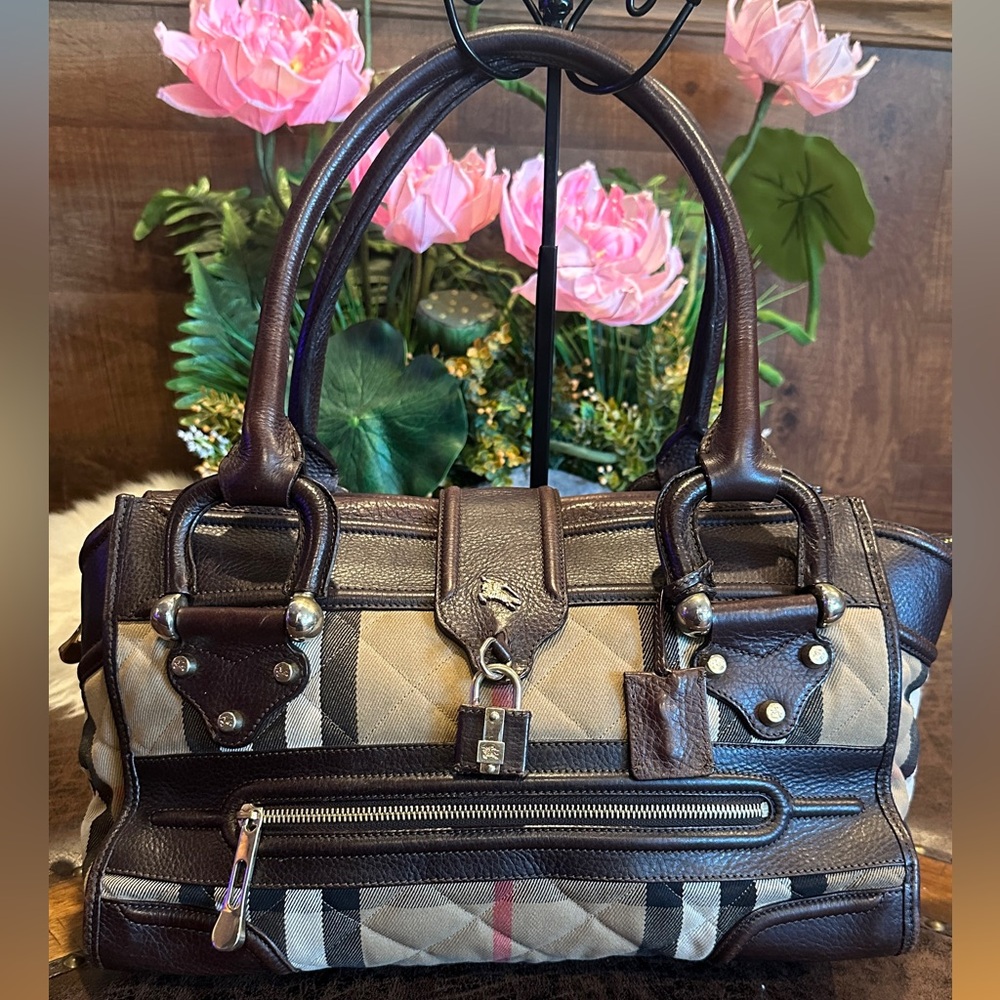 Burberry Beige/Dark Brown Nova Check Canvas And Leather Manor Satchel